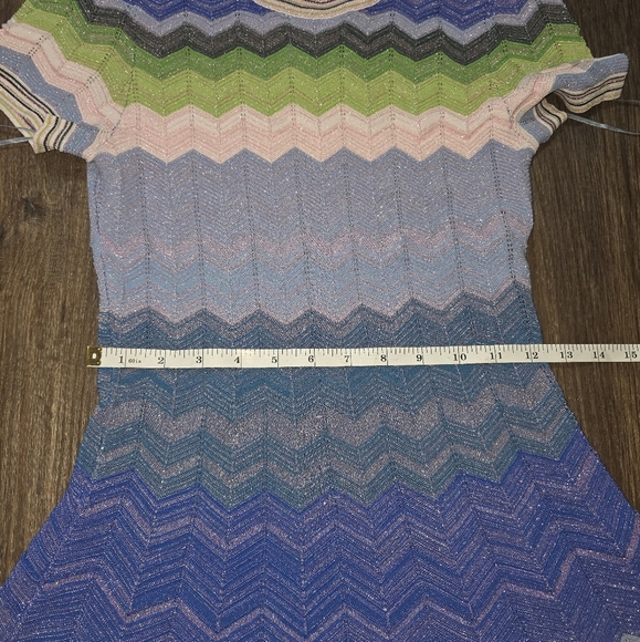 Milly Knit Chevron Zig Zag Midi Dress Multicolor Metallic – Size S - Picture 14 of 15